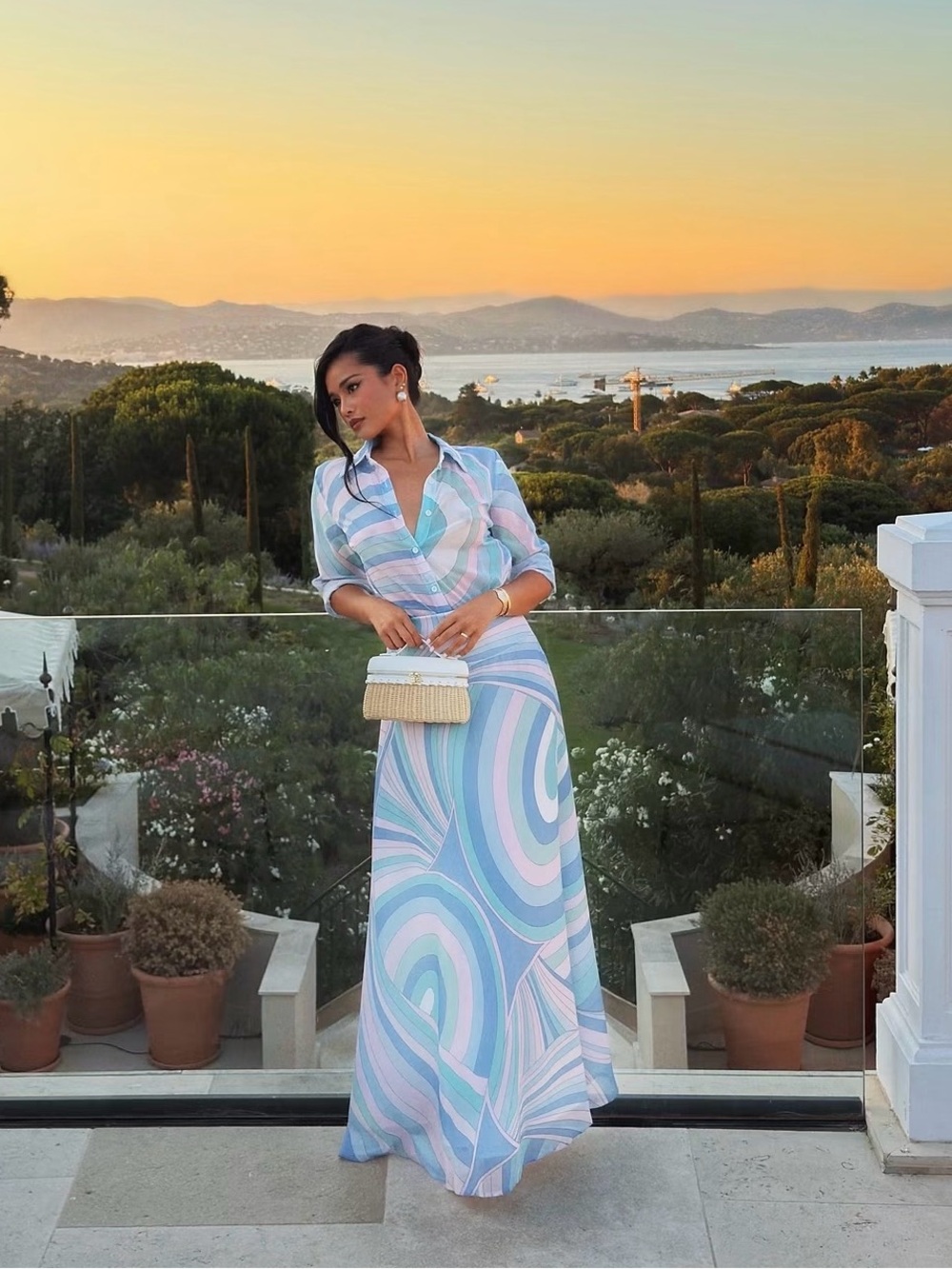 Gianna Button Up Chiffon Maxi Dress - Blue/Combo